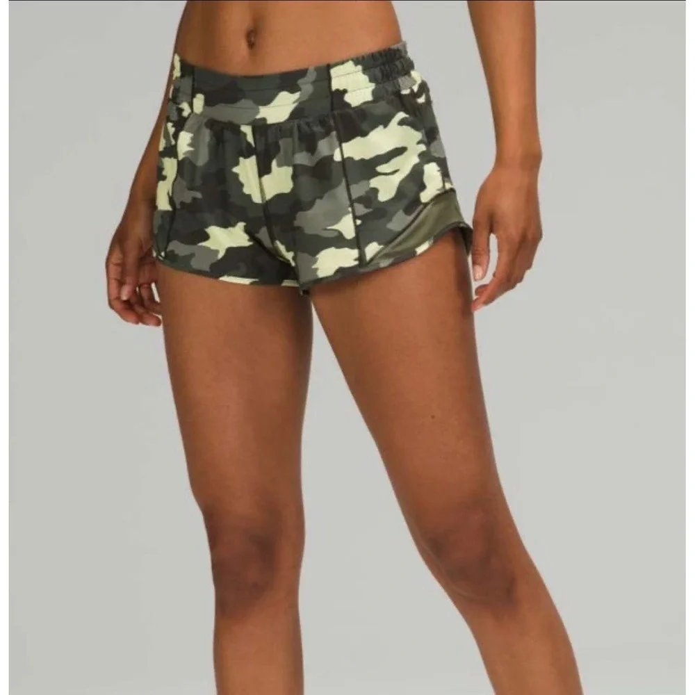 Lululemon Hotty Hot Shorts Size 4 Heritage Camo Green Running Athletic Lined